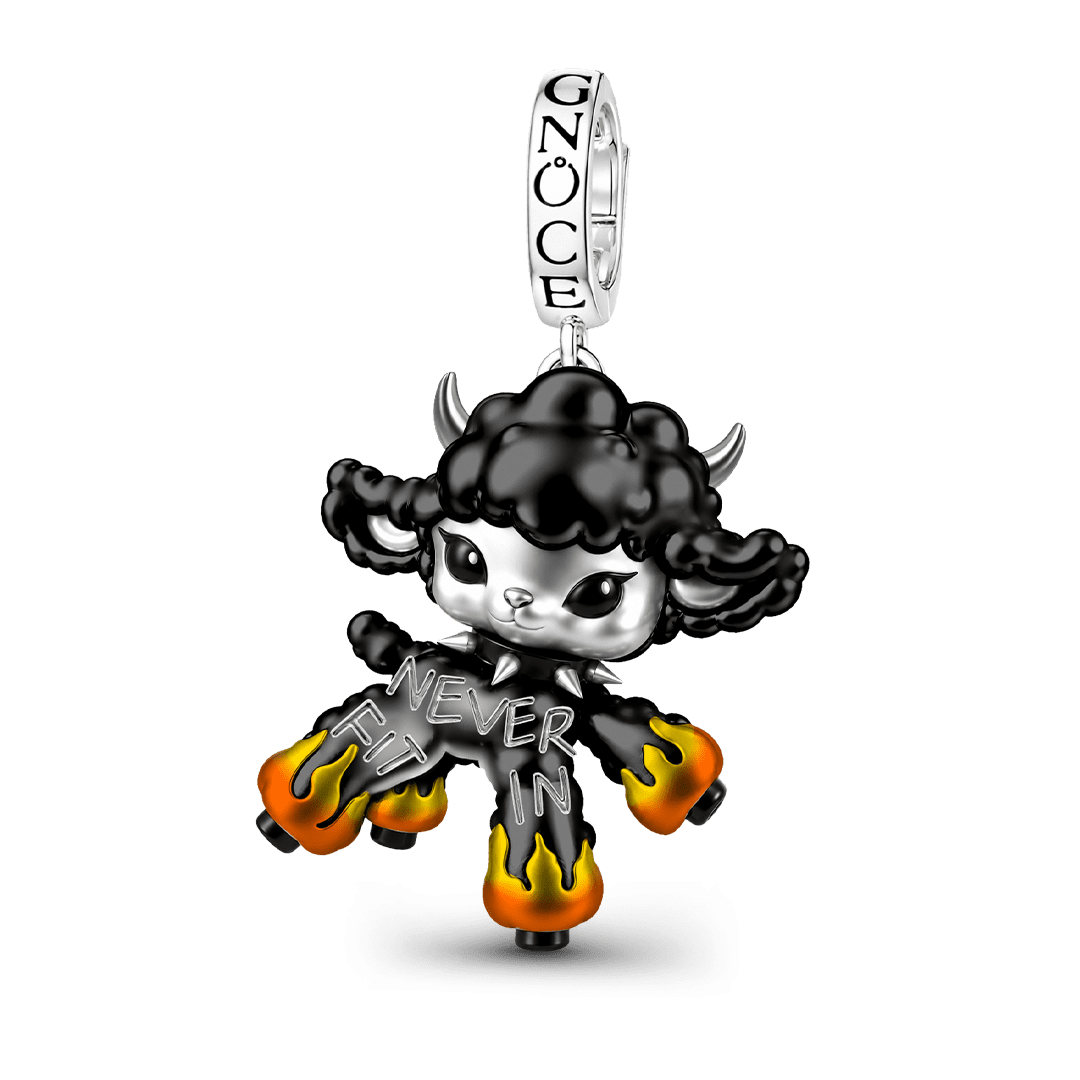Gnoce Punk Glow‑in‑the‑dark Individual Goat Rebel Clasp Dangle Charm Black Gold-plated Silver Blend_2
