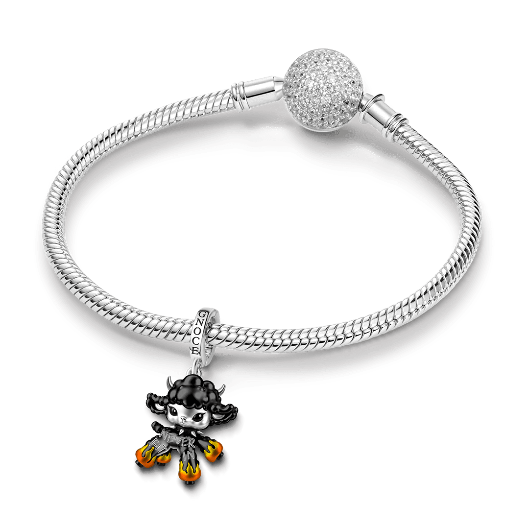 Gnoce Punk Glow‑in‑the‑dark Individual Goat Rebel Clasp Dangle Charm Black Gold-plated Silver Blend_4