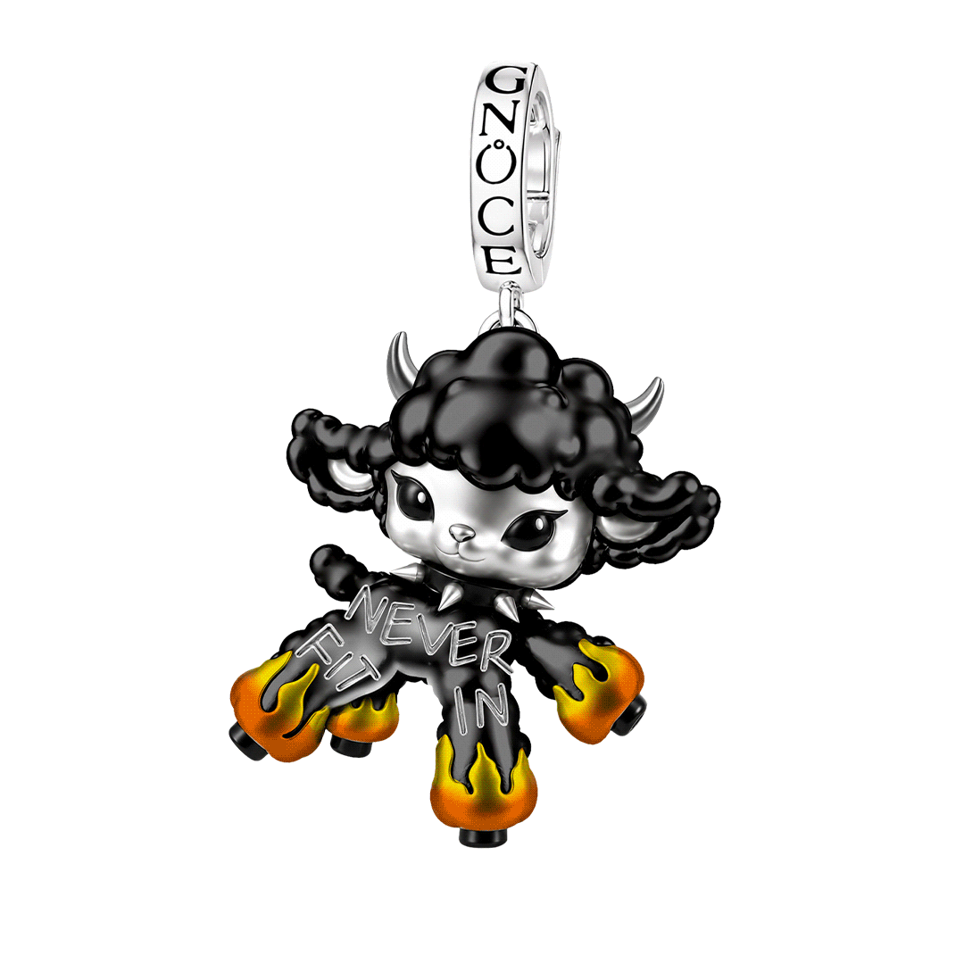Gnoce Punk Glow‑in‑the‑dark Individual Goat Rebel Clasp Dangle Charm Black Gold-plated Silver Blend_1