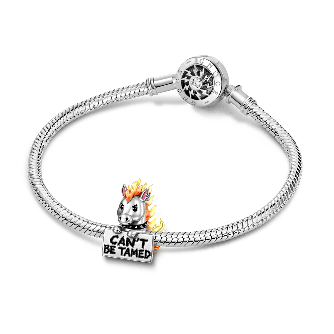 Gnoce Punk Glow‑in‑the‑dark Untamed Horse Rebel Bead Charm Platinum‑plated Silver Blend_4