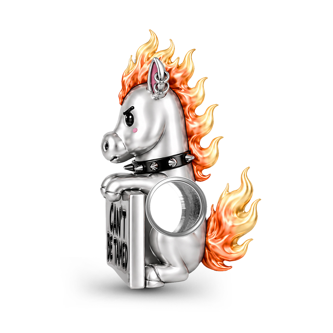 Gnoce Punk Glow‑in‑the‑dark Untamed Horse Rebel Bead Charm Platinum‑plated Silver Blend_6