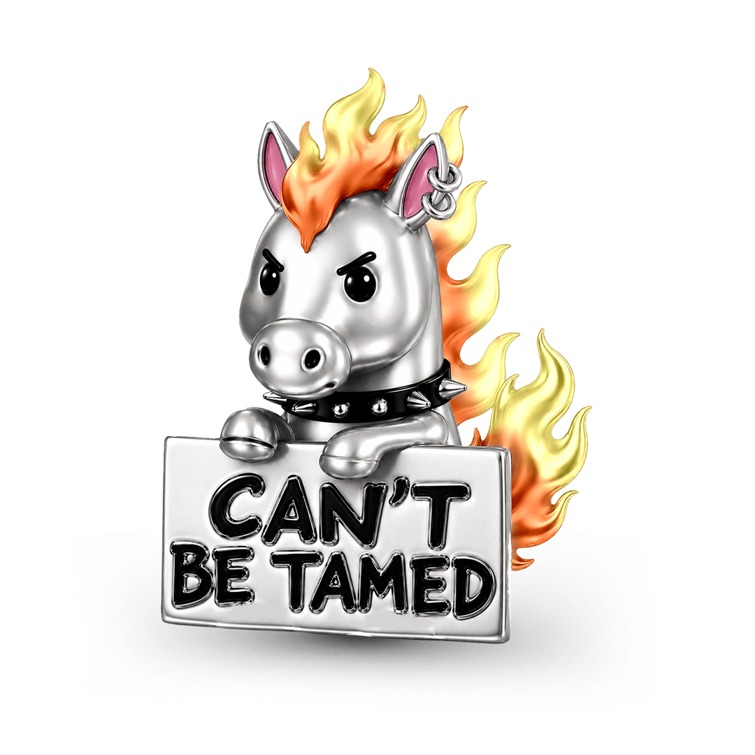 Gnoce Punk Glow‑in‑the‑dark Untamed Horse Rebel Bead Charm Platinum‑plated Silver Blend_2