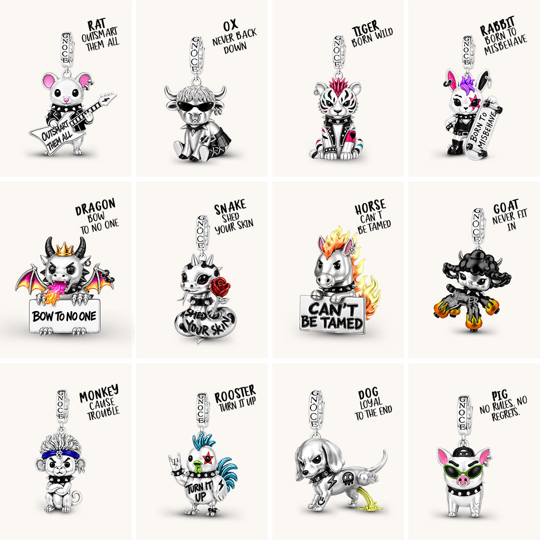 Gnoce Punk Glow‑in‑the‑dark Misfit Rabbit Rebel Clasp Dangle Charm Platinum‑plated Silver Blend_3