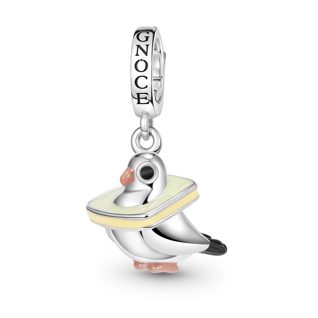 “I Love Bread” Pigeon Pendant Dangle Charm Platinum-plated Silver Blend_1