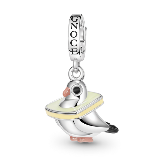 “I Love Bread” Pigeon Pendant Dangle Charm Platinum-plated Silver Blend_1