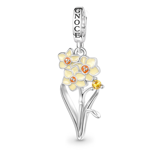 Gnoce Dec.Birthday Flower Narcissus Charm Platinum-plated Silver Blend_1
