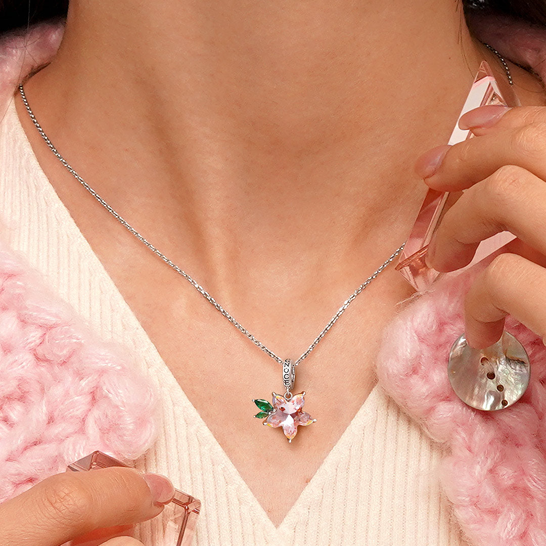 Gnoce Pink Zircon Sakura Pendant Dangle Charm_4