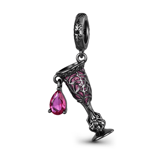 Gnoce Halloween Dark Night Wine Glass Dangle Charm 925 Sterling Silver_1