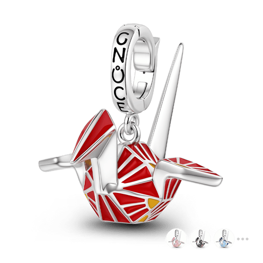 Gnoce Japanese Red Origami Crane Clasp Dangle Charm Platinum-plated Silver Blend_1