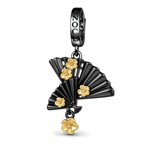 Gnoce Japanese-style Peach Blossom Fan Dangle Charm Platinum-plated Silver Blend_1