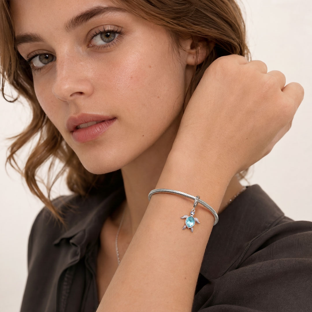 Gnoce Turtle Dangle Charm Platinum-plated Silver Blend_4