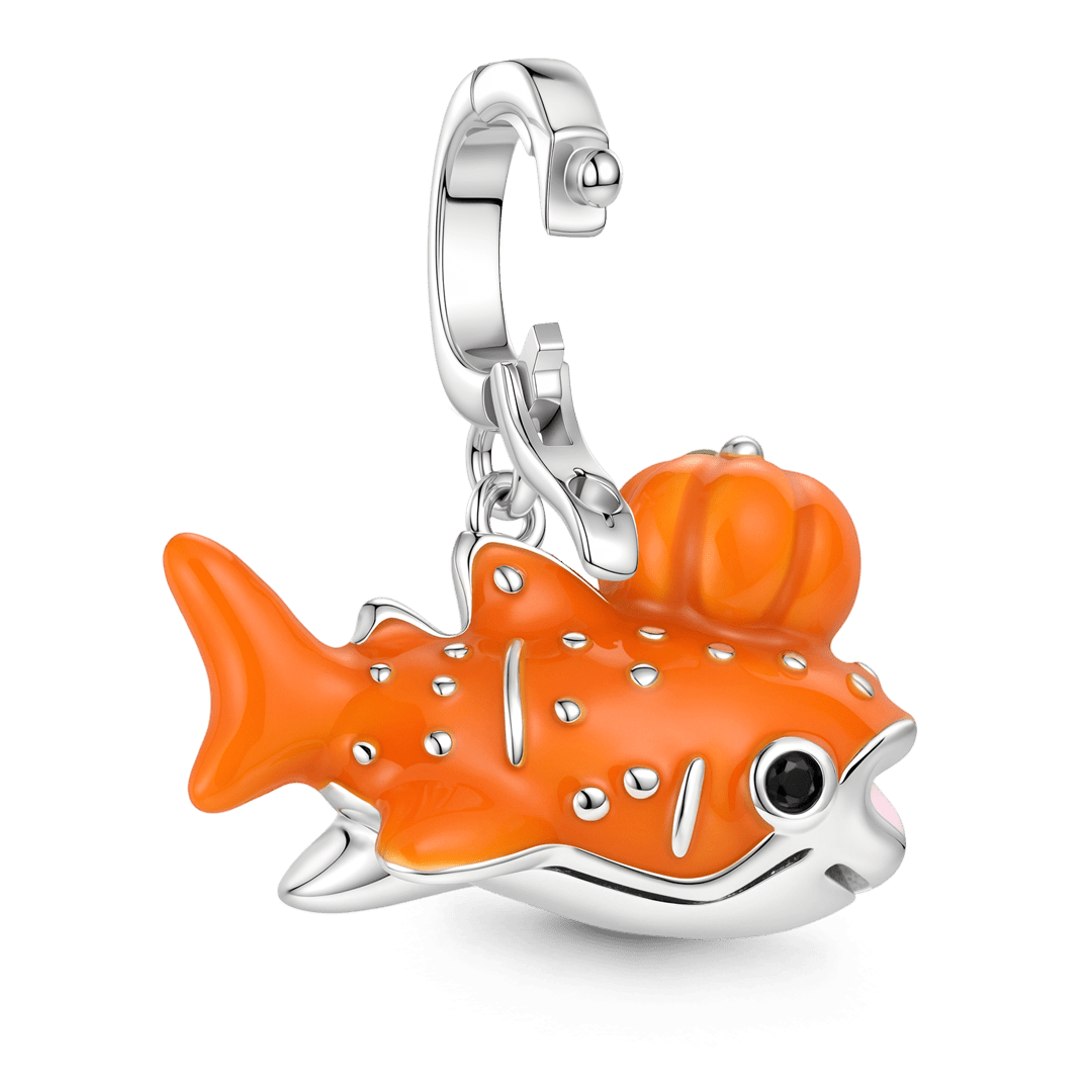 Gnoce Pumpkin Whale Shark Dangle Charm Platinum-plated Silver Blend_5