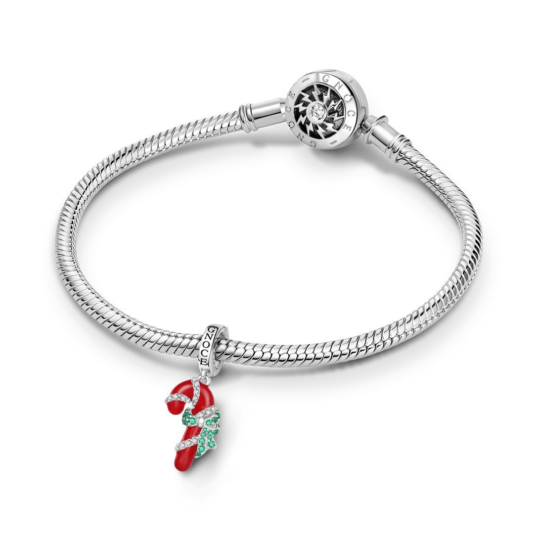 Gnoce Candy Cane Pendant Dangle Charm Platinum-plated Silver Blend_3