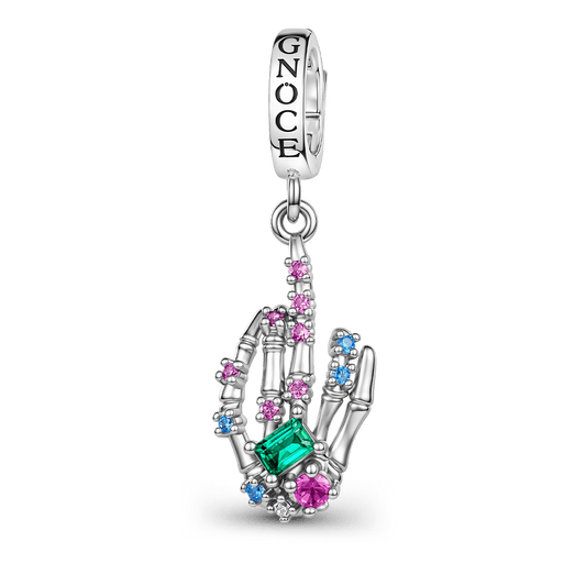 Gnoce Halloween Middle Finger Clasp Dangle Charm Platinum-plated Silver Blend_1