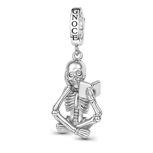 Gnoce Halloween Reading Skeleton Clasp Dangle Charm Platinum-plated Silver Blend_1