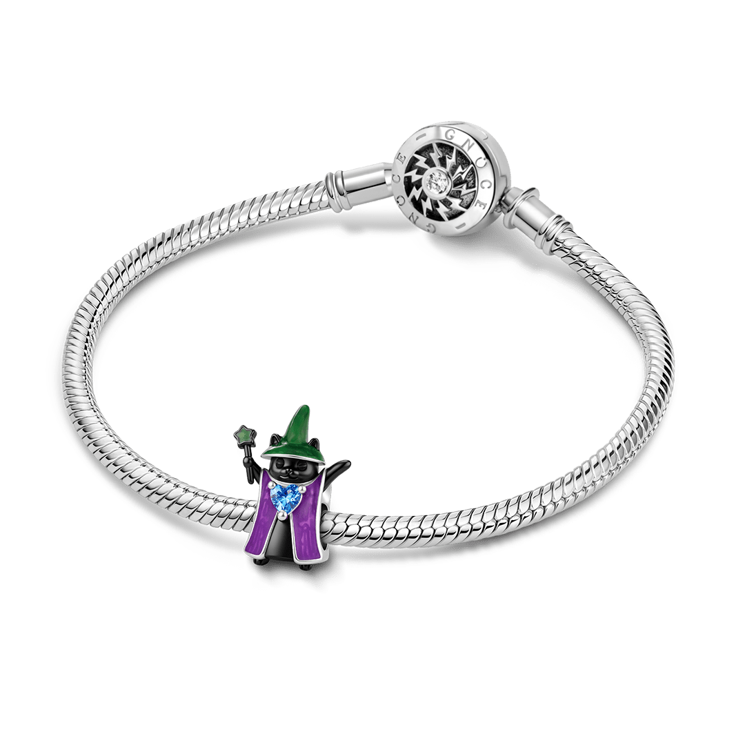 Gnoce Glow-in-the-dark Halloween Wizard Black Cat Bead Charm Platinum-plated Silver Blend_4