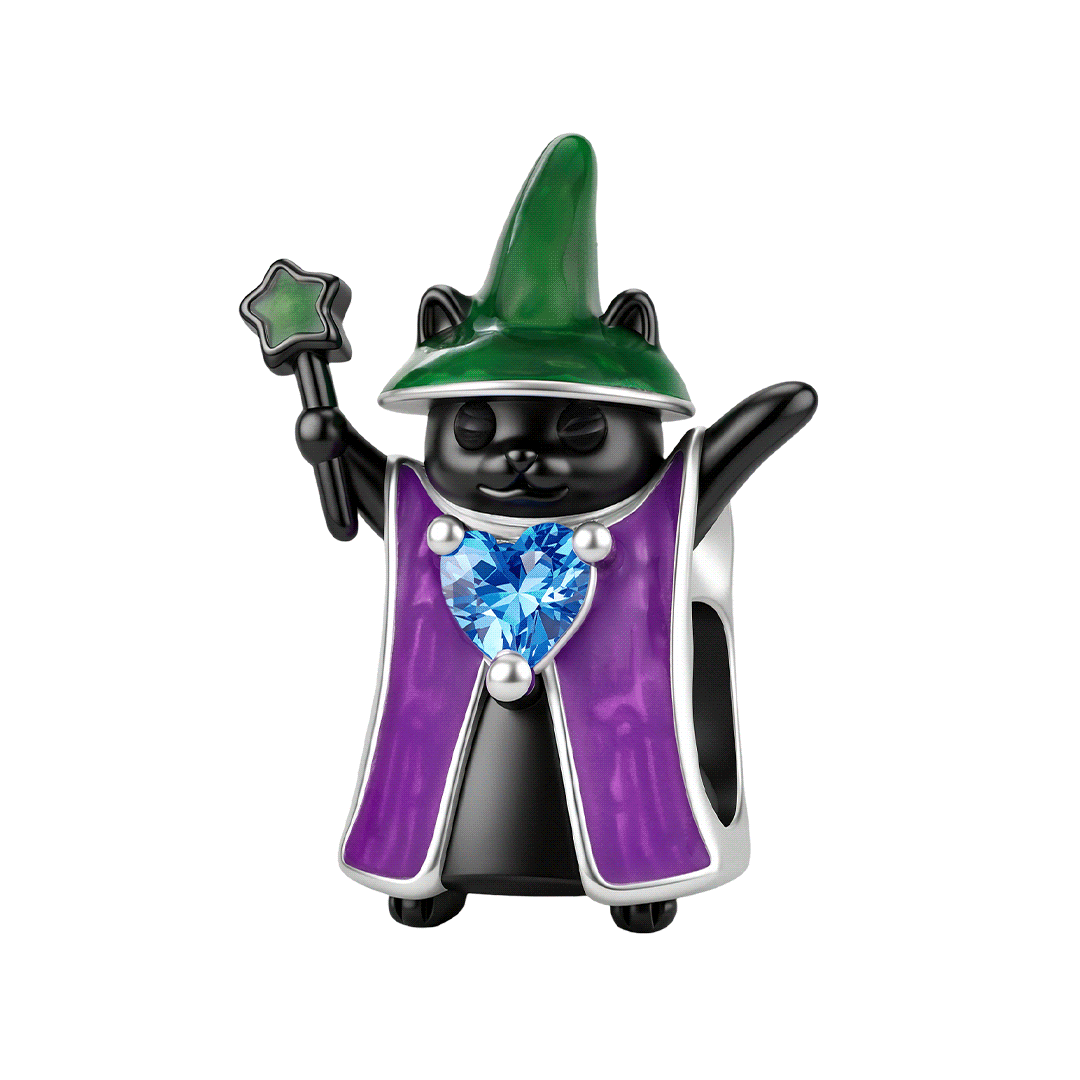 Gnoce Glow-in-the-dark Halloween Wizard Black Cat Bead Charm Platinum-plated Silver Blend_1