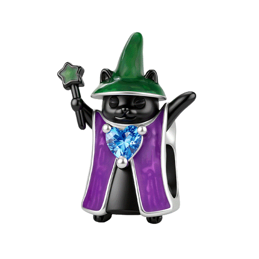 Gnoce Glow-in-the-dark Halloween Wizard Black Cat Bead Charm Platinum-plated Silver Blend_1
