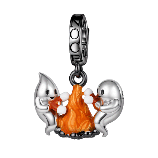 Gnoce Glow-in-the-dark Halloween Ghost Marshmallow Engravable Dangle Charm Platinum-plated Silver Blend_1