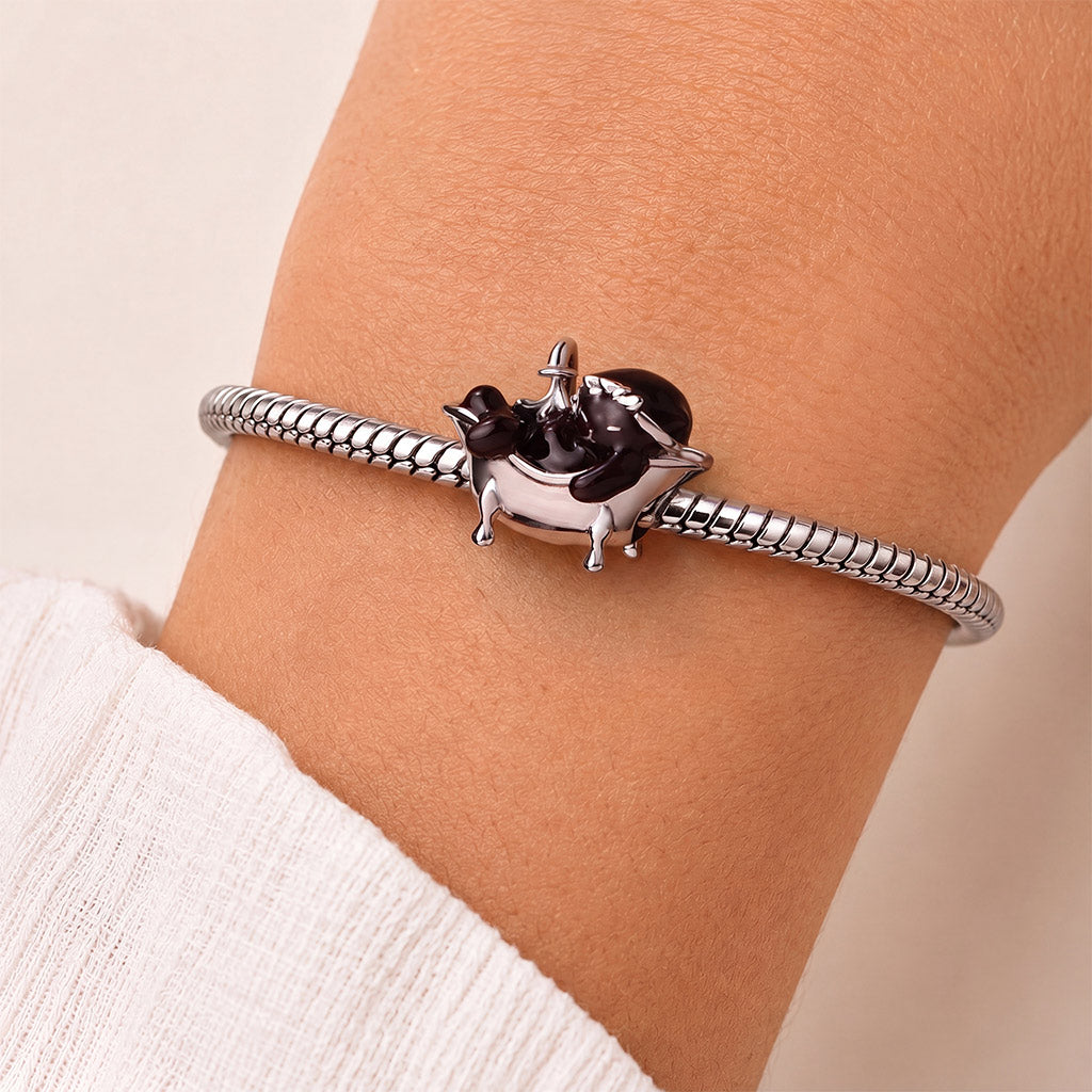 Gnoce Color-changing Bath Black Cat Bead Charm Platinum-plated Silver Blend_2
