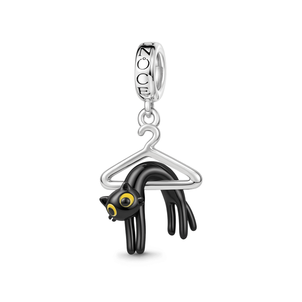 Gnoce Black Cat Hanger Dangle Charm Platinum-plated Silver Blend_1