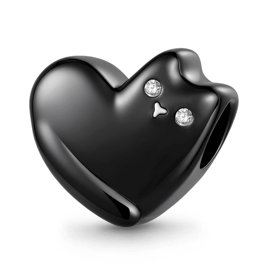 Gnoce Black Cat Heart Engravable Bead Charm Platinum-plated Silver Blend_1