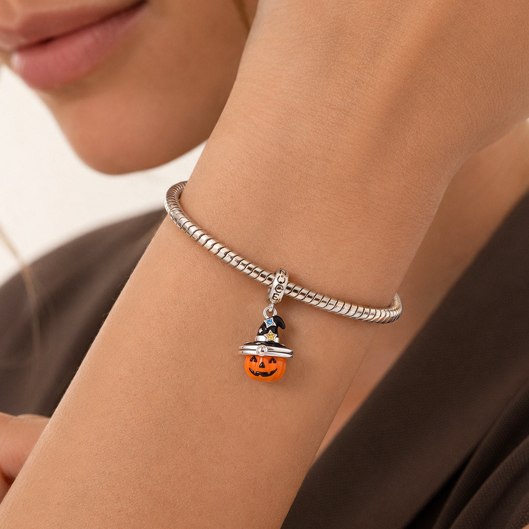 Gnoce Glow-in-the-dark Halloween Magic Pumpkin Engravable Locket Stopper Charm Platinum-plated Silver Blend_2