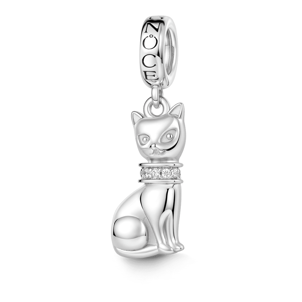 Gnoce Double Sided Black Cat Dangle Charm Platinum-plated Silver Blend_1