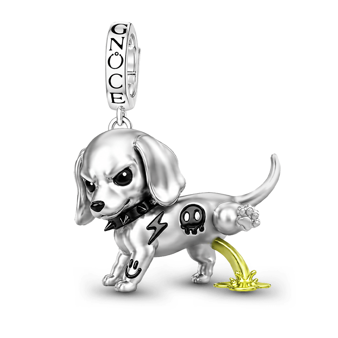 Gnoce Punk Glow‑in‑the‑dark Protective Dog Rebel Clasp Dangle Charm Platinum‑plated Silver Blend_2