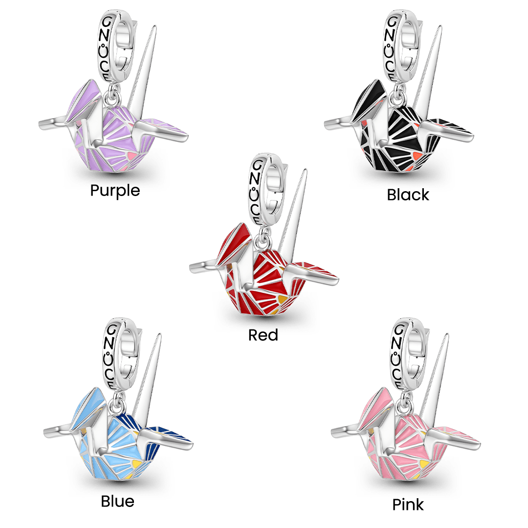 Gnoce Japanese Red Origami Crane Clasp Dangle Charm Platinum-plated Silver Blend_2