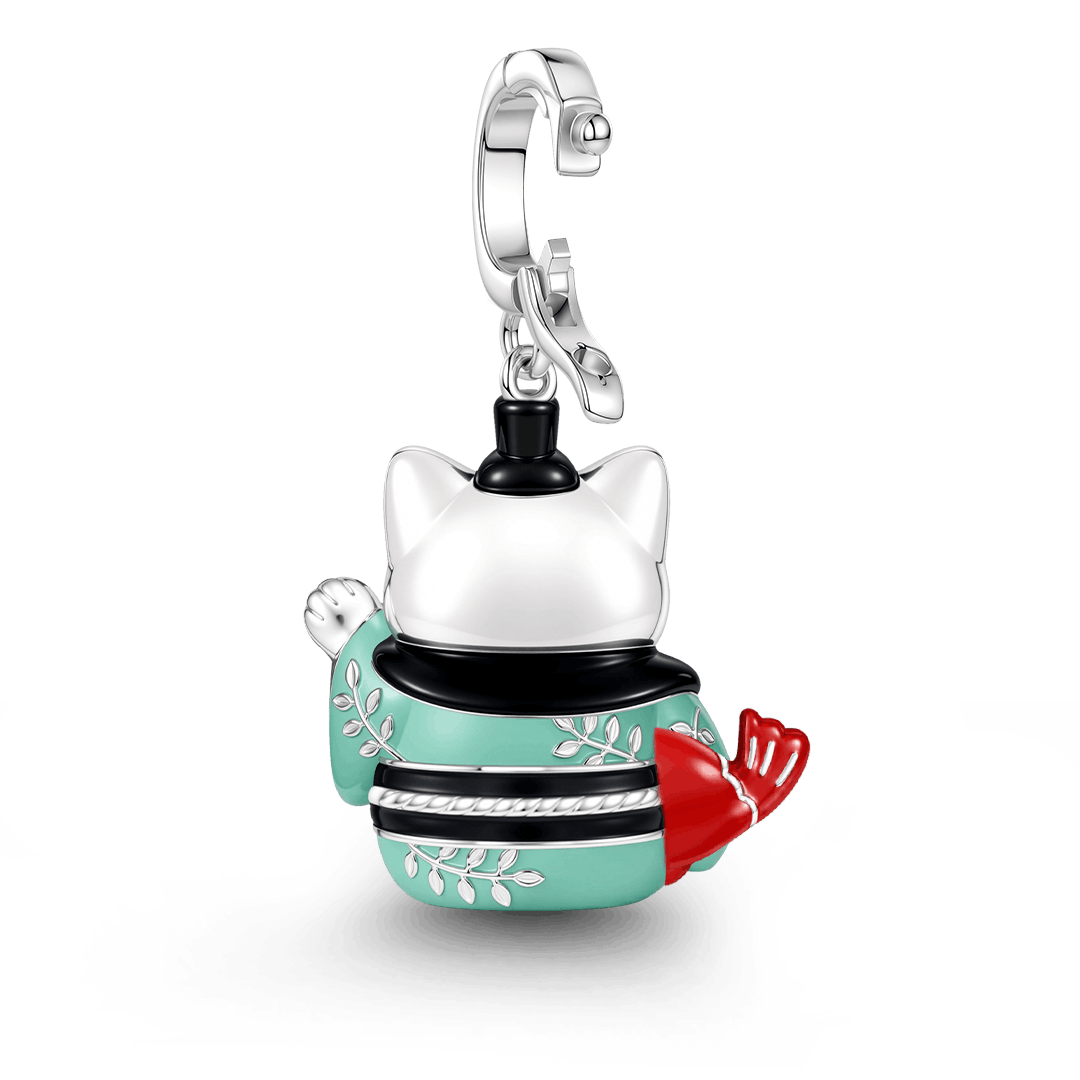 Gnoce Japanese Glow‑in‑the‑Dark Lucky Cat Clasp Dangle Charm Platinum‑plated Silver Blend_7