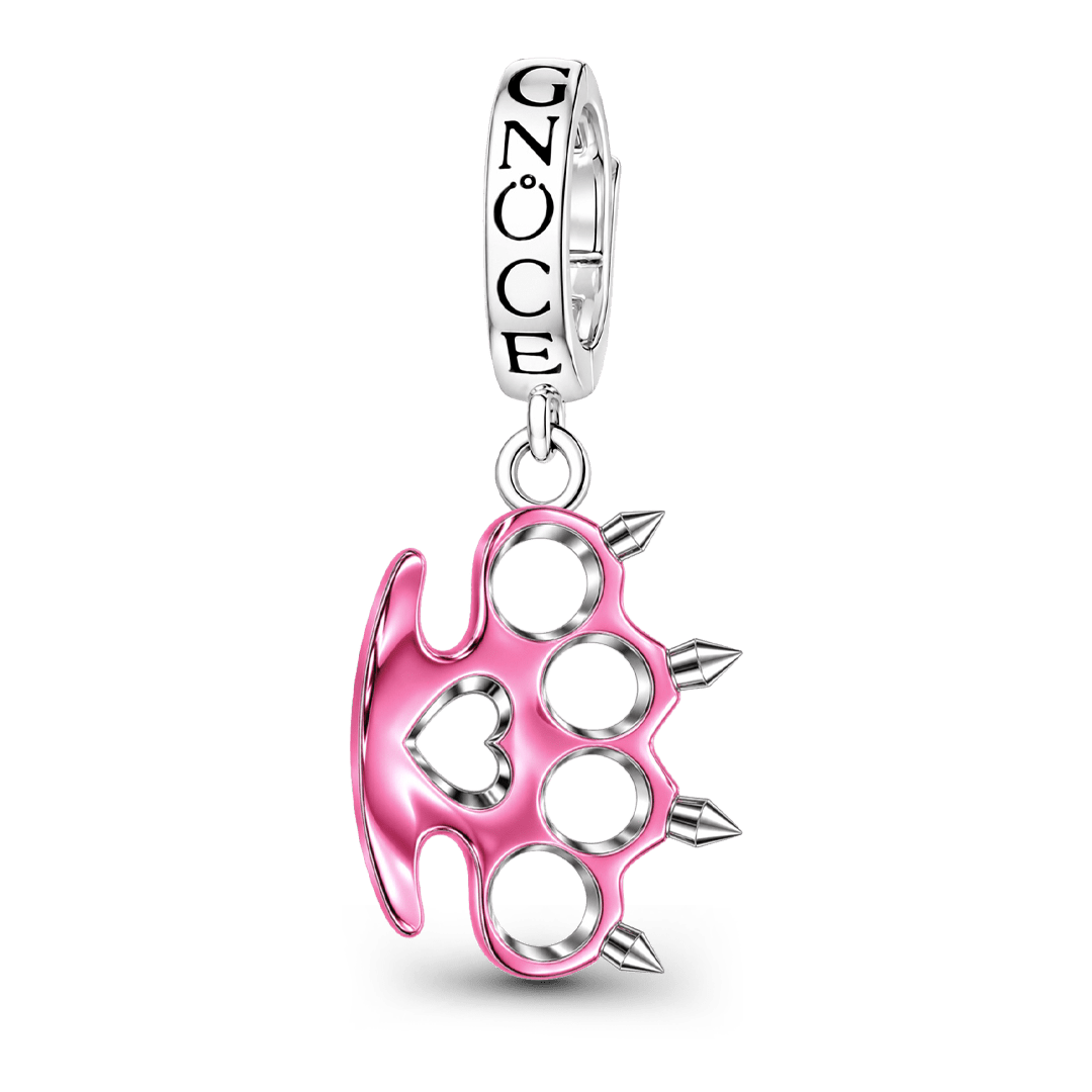 Gnoce Pink Punk Knuckle Duster Clasp Dangle Charm Platinum-plated Silver Blend_1