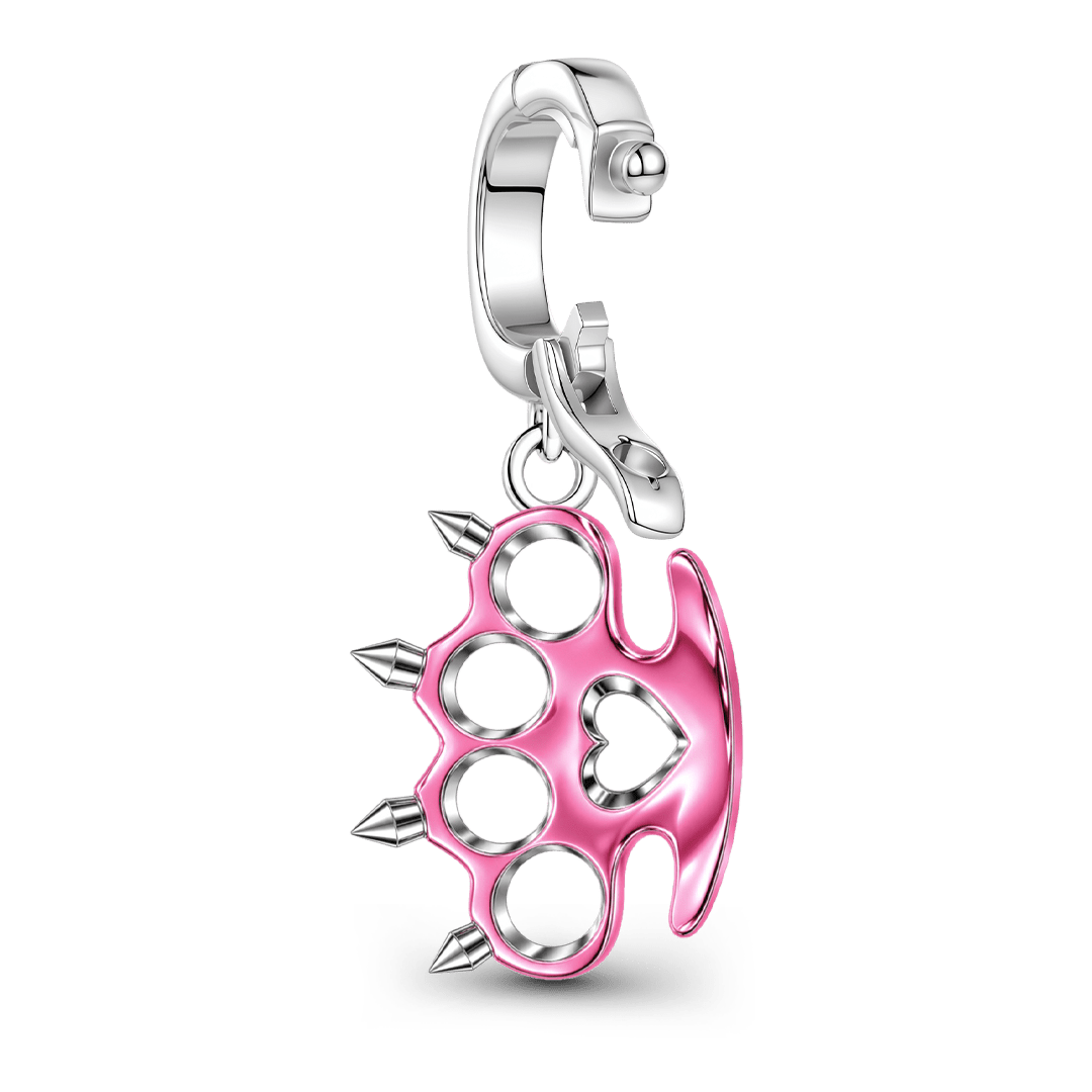 Gnoce Pink Punk Knuckle Duster Clasp Dangle Charm Platinum-plated Silver Blend_6