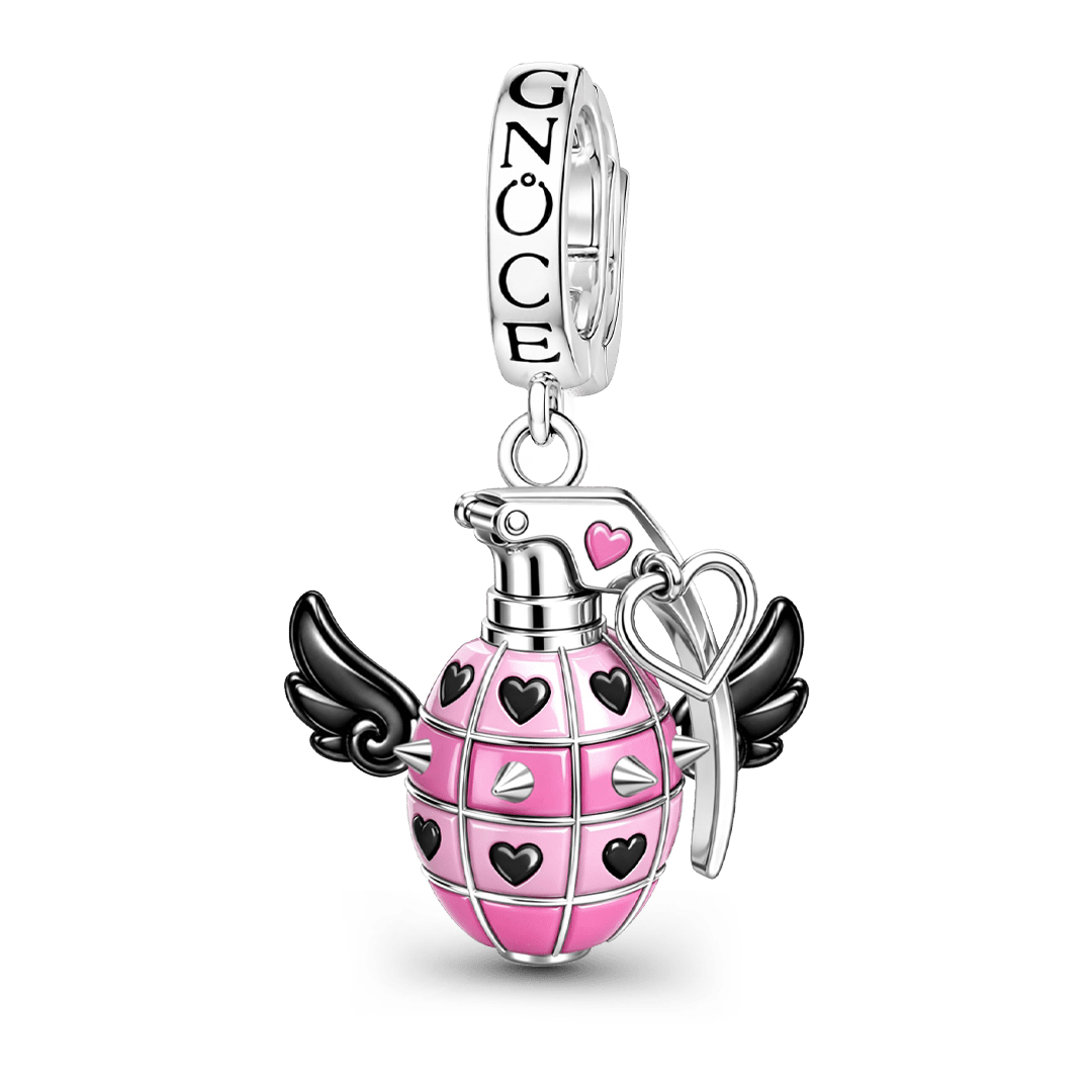 Gnoce Pink Punk Grenade Clasp Dangle Charm Platinum-plated Silver Blend_1