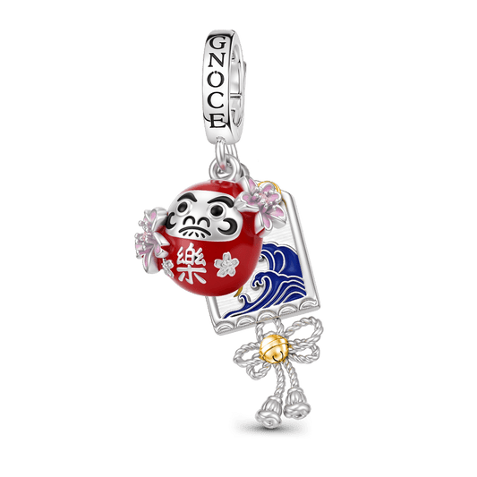 Gnoce Japanese Daruma Sakura Clasp Dangle Charm Platinum‑plated Silver Blend_1