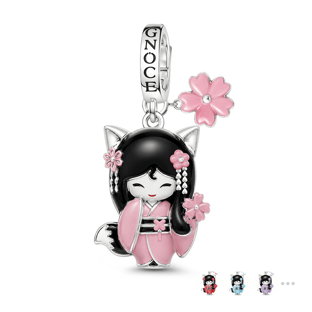 Gnoce Japanese Kokeshi Girl Clasp Dangle Charm Platinum-plated Silver Blend_1