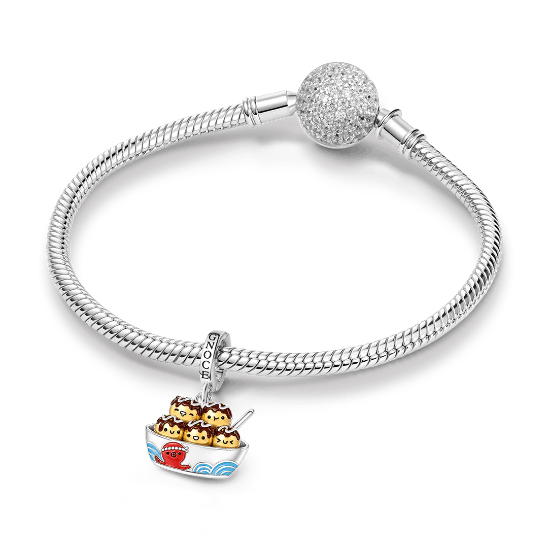 Gnoce Japanese Takoyaki Bowl Clasp Dangle Charm Platinum‑plated Silver Blend_3