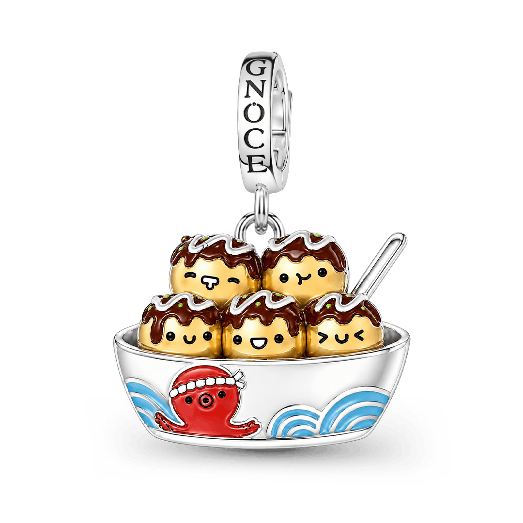 Gnoce Japanese Takoyaki Bowl Clasp Dangle Charm Platinum‑plated Silver Blend_1