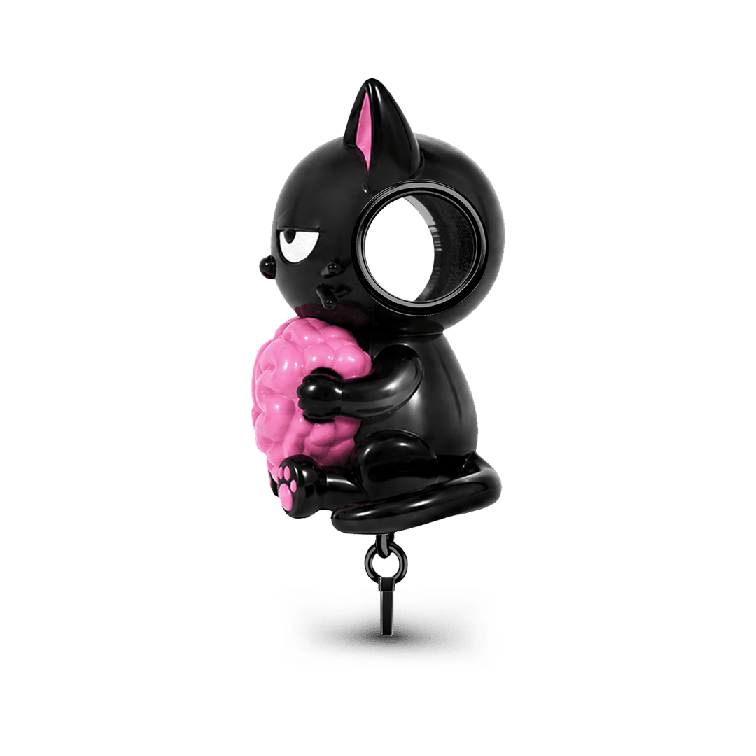 Gnoce Glow-in-the-dark Halloween Punk Black Cat Holding Brain Bead Black Gold-plated Silver Blend_6