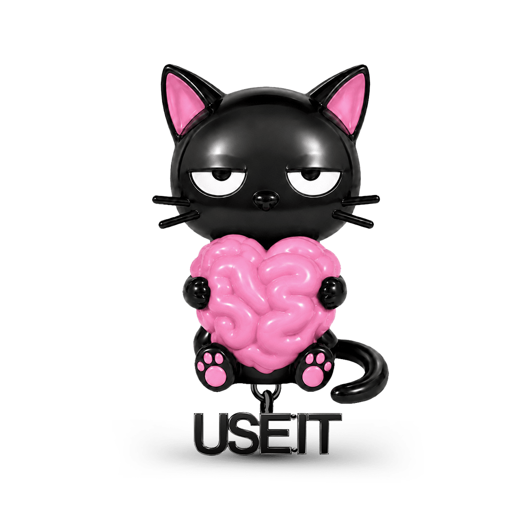 Gnoce Glow-in-the-dark Halloween Punk Black Cat Holding Brain Bead Black Gold-plated Silver Blend_2