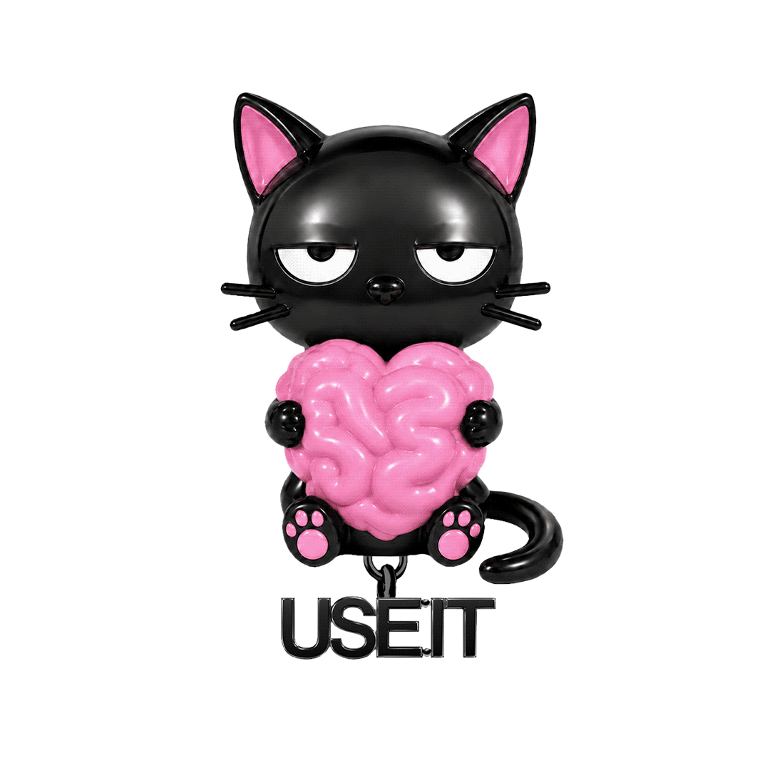 Gnoce Glow-in-the-dark Halloween Punk Black Cat Holding Brain Bead Black Gold-plated Silver Blend_1