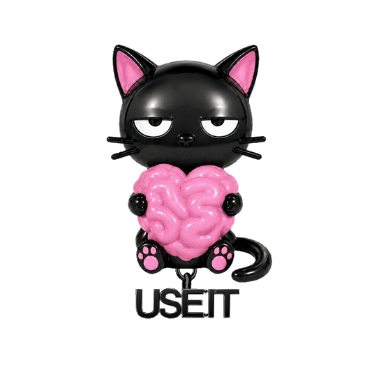 Gnoce Glow-in-the-dark Halloween Punk Black Cat Holding Brain Bead Black Gold-plated Silver Blend_1
