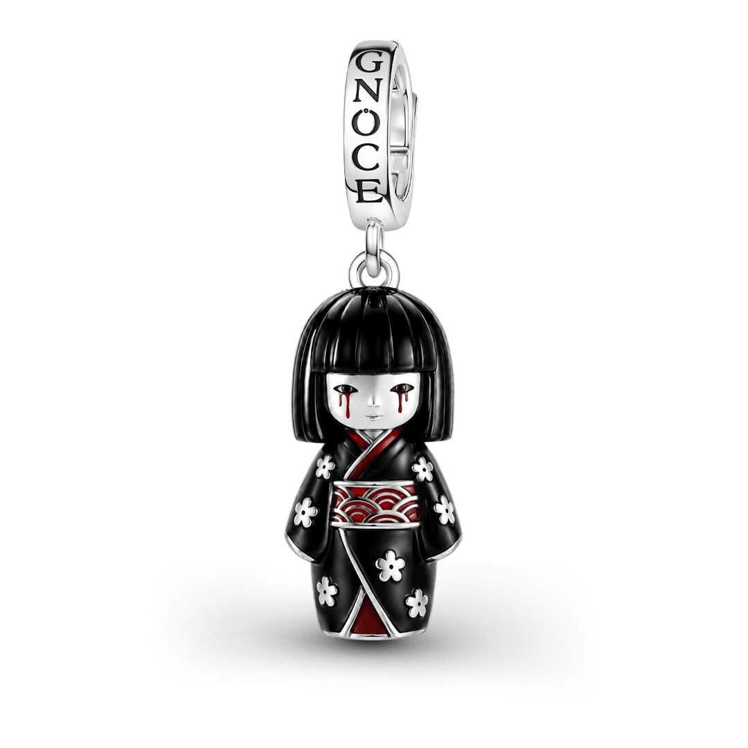 Gnoce Halloween Japanese Kokeshi Doll Clasp Dangle Charm Black Gold-plated Silver Blend_1