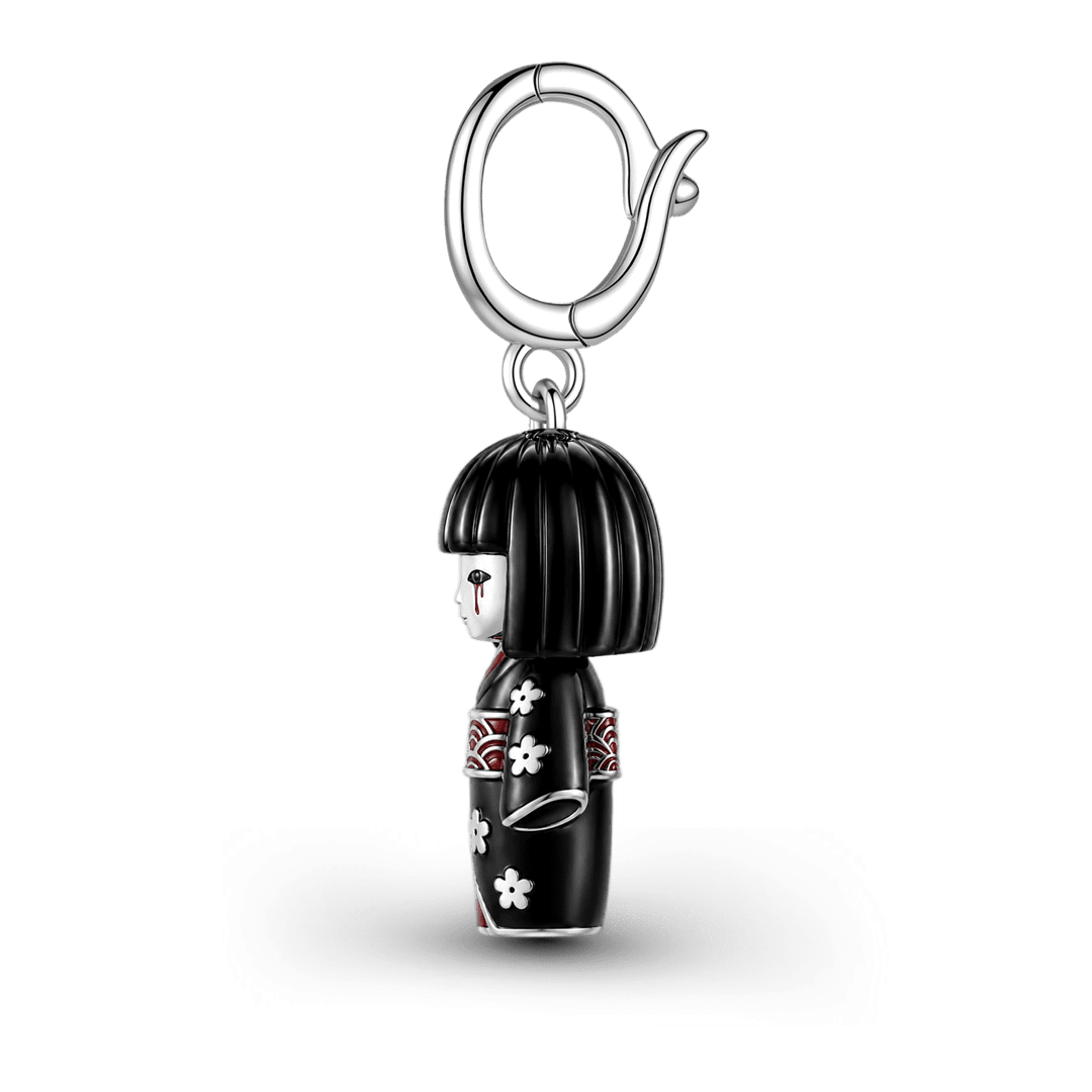 Gnoce Halloween Japanese Kokeshi Doll Clasp Dangle Charm Black Gold-plated Silver Blend_4