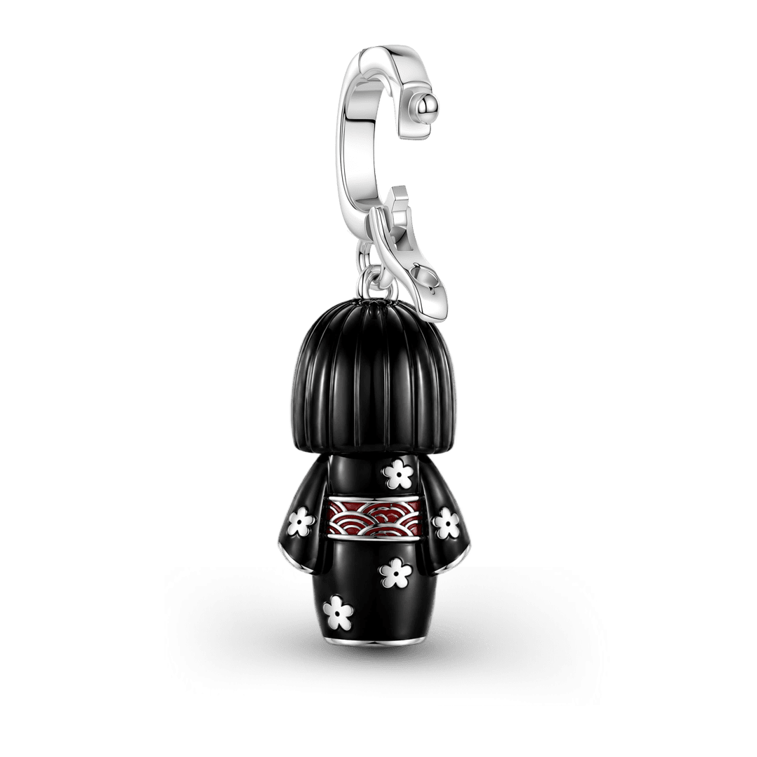 Gnoce Halloween Japanese Kokeshi Doll Clasp Dangle Charm Black Gold-plated Silver Blend_5