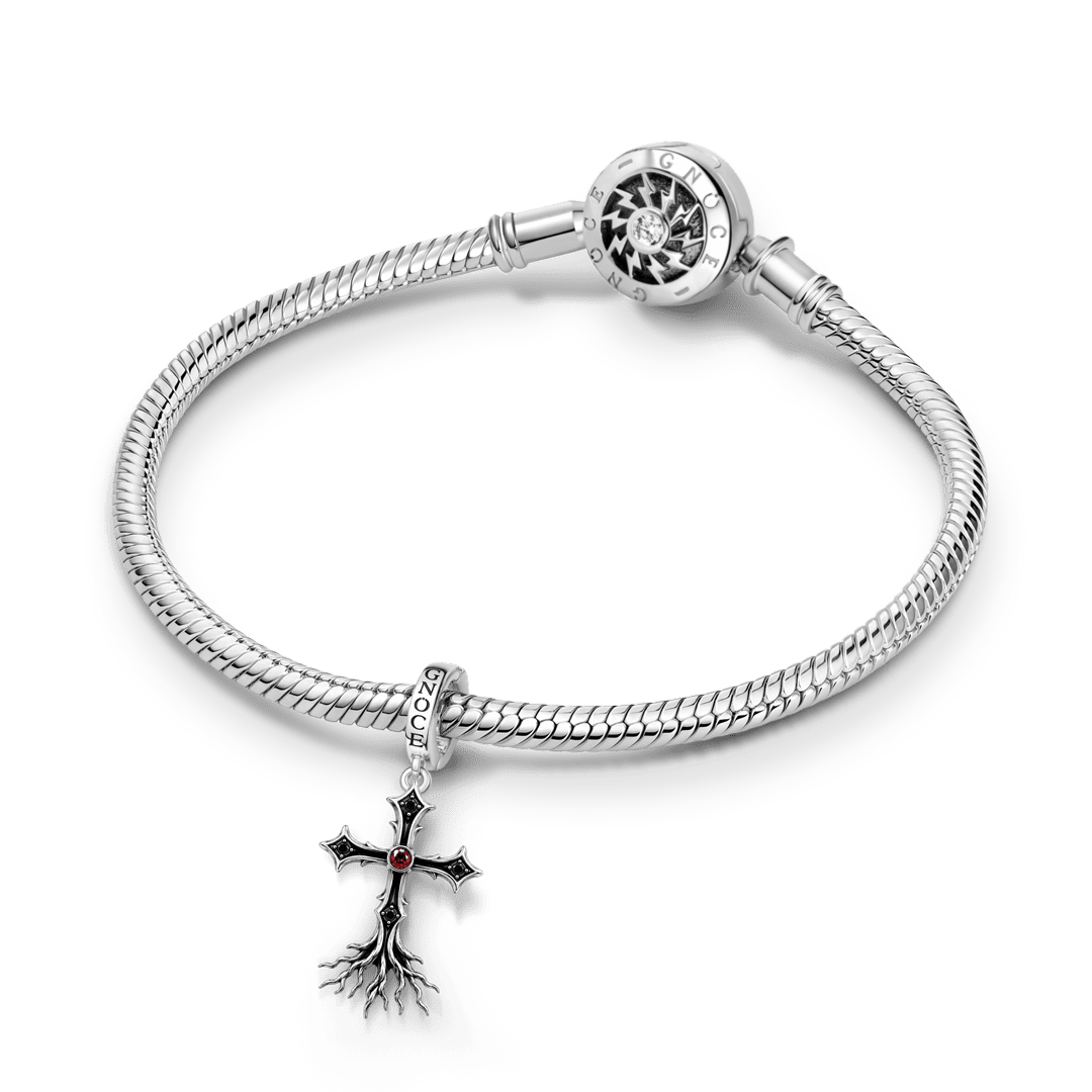 Gnoce Religious Series Root Cross Clasp Dangle Charm Black Gold-plated Silver Blend_3