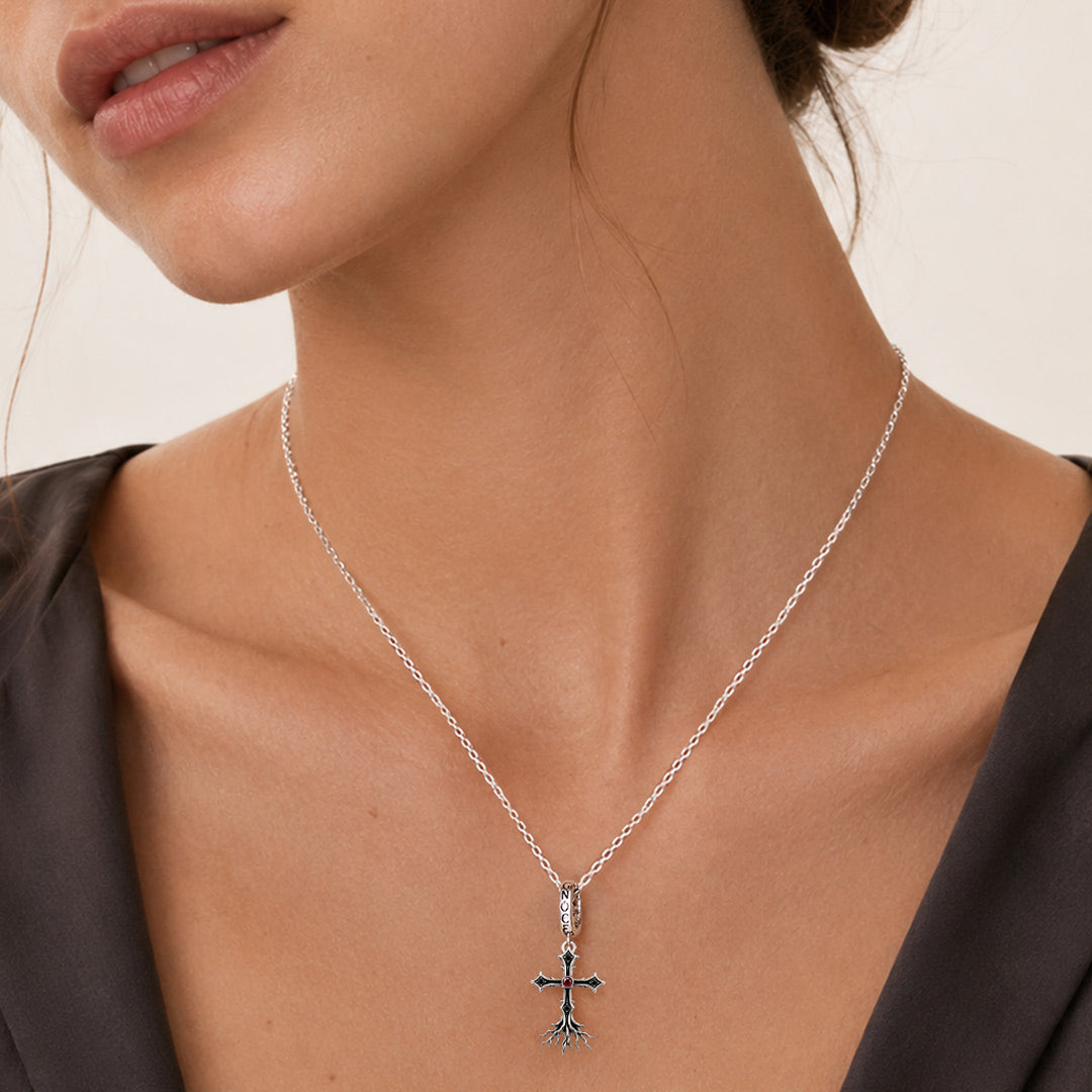 Gnoce Religious Series Root Cross Clasp Dangle Charm Black Gold-plated Silver Blend_2