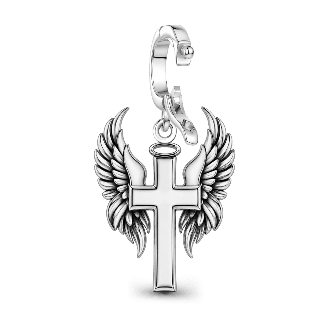 Gnoce Religious Series Winged Cross Clasp Dangle Charm Black Gold-plated Silver Blend_7