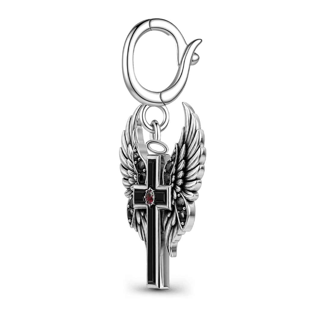 Gnoce Religious Series Winged Cross Clasp Dangle Charm Black Gold-plated Silver Blend_6