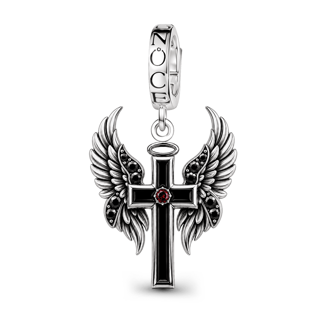 Gnoce Religious Series Winged Cross Clasp Dangle Charm Black Gold-plated Silver Blend_1